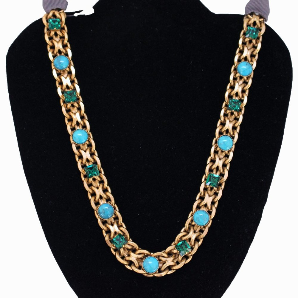 Lanvin Emerald & Turquoise Gold-Tone Necklace